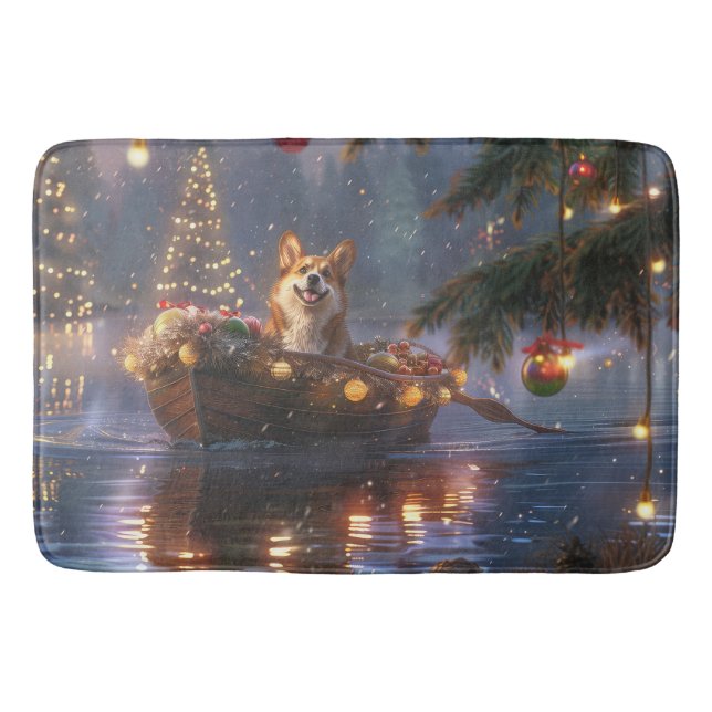 Corgi Christmas Festive Voyage Bath Mat (Front)