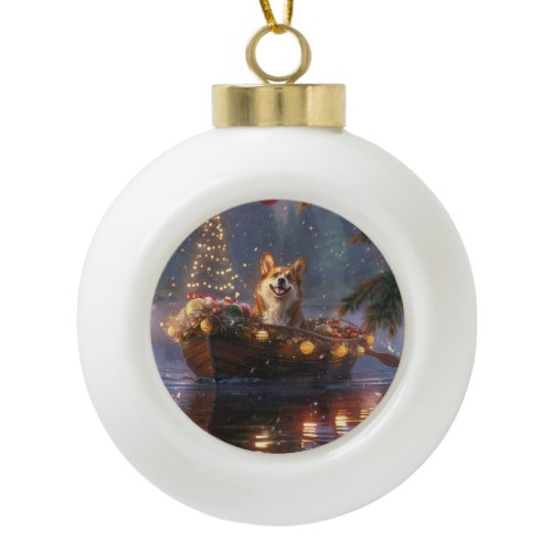 Corgi Christmas Festive Voyage Ceramic Ball Christmas Ornament