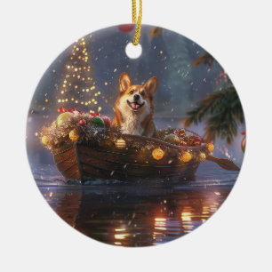Corgi Christmas Festive Voyage Ceramic Ornament