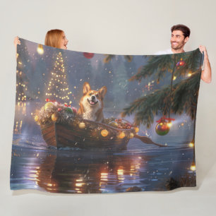 Corgi Christmas Festive Voyage Fleece Blanket