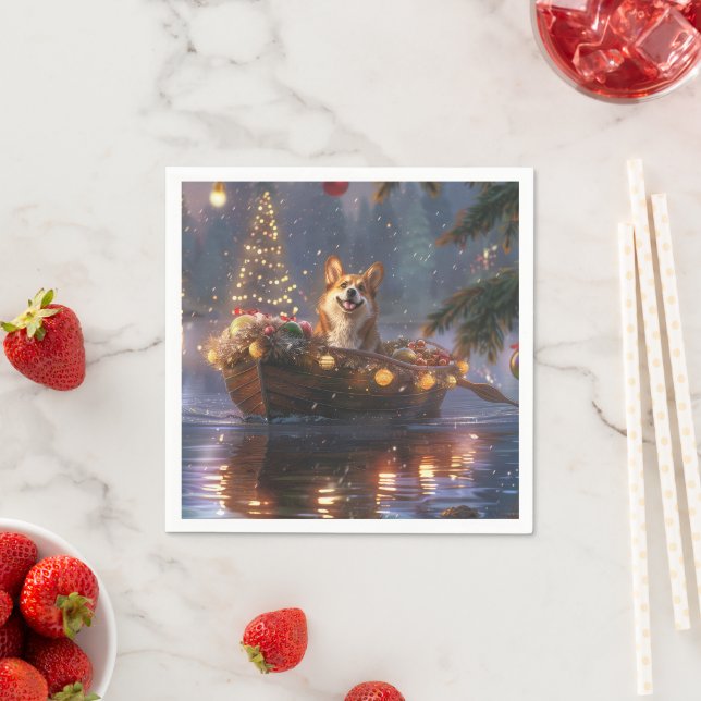 Corgi Christmas Festive Voyage Napkins (Insitu)