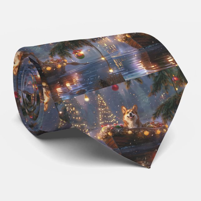 Corgi Christmas Festive Voyage Neck Tie (Rolled)