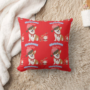 Corgi Christmas in July Ornament Throw Pillow