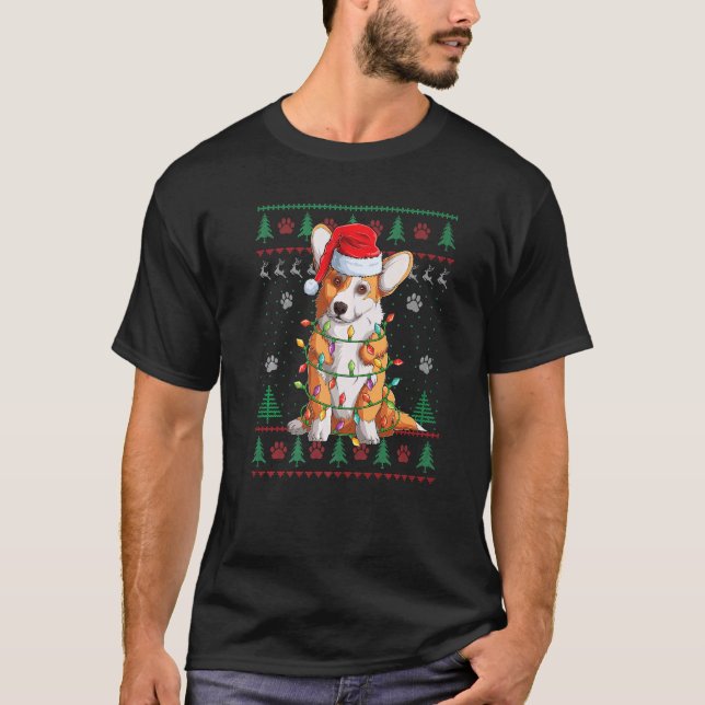 Corgi Christmas Lights Santa Dog Ugly Sweater (Front)