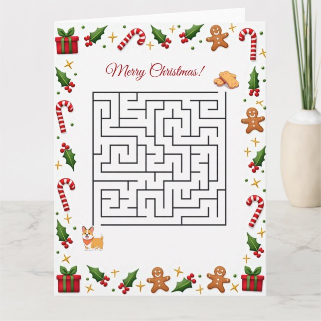Corgi Christmas Maze Puzzle Holiday Card (Front)