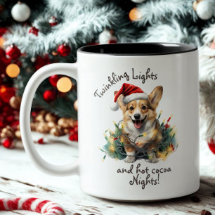 Corgi Christmas Mug – Twinkling Lights & Cocoa