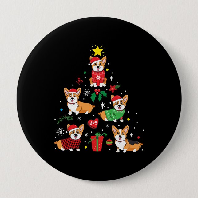 Corgi Christmas Ornament Tree Button (Front)