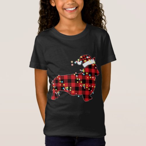 Corgi Christmas Red Plaid Buffalo Pajamas Xmas Dog T_Shirt