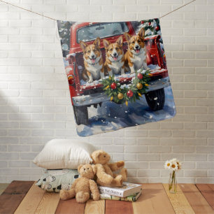 Corgi Christmas Red Truck Holiday Baby Blanket