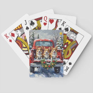 Corgi Christmas Red Truck Holiday Poker Cards