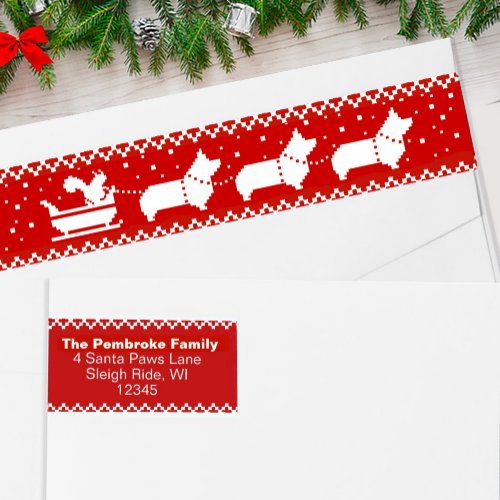 Corgi Christmas Sleigh Dogs Return Address Wrap Around Label