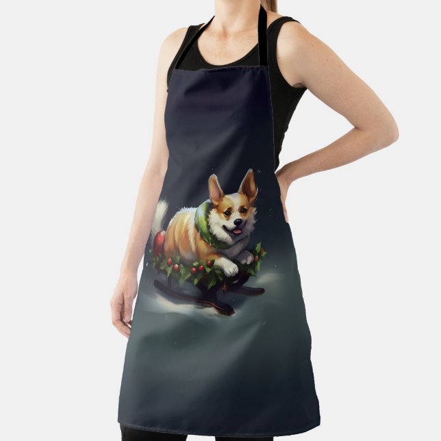 Corgi Christmas snow winter Apron (Insitu)