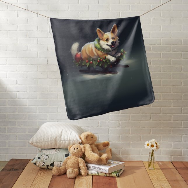 Corgi Christmas snow winter Baby Blanket (In Situ)