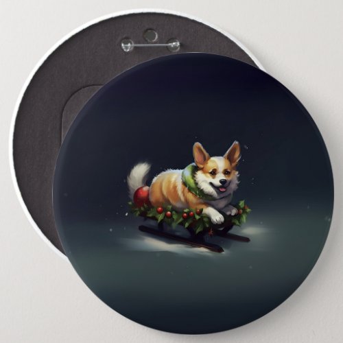 Corgi Christmas snow winter Button