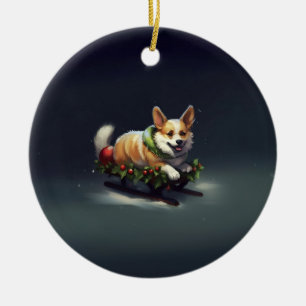 Corgi Christmas snow winter Ceramic Ornament
