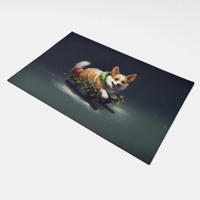 Corgi Christmas snow winter Doormat (Angled)