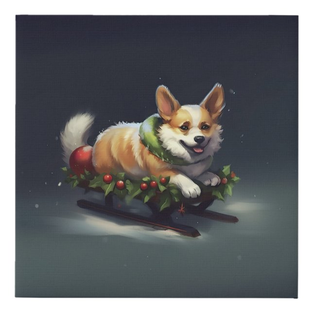 Corgi Christmas snow winter Faux Canvas Print (Front)