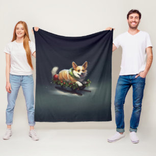 Corgi Christmas snow winter Fleece Blanket