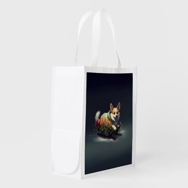 Corgi Christmas snow winter Grocery Bag (Front Side)