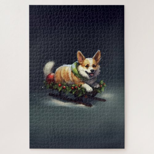 Corgi Christmas snow winter Jigsaw Puzzle