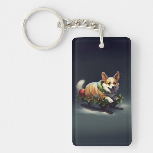 Corgi Christmas snow winter Keychain (Front)