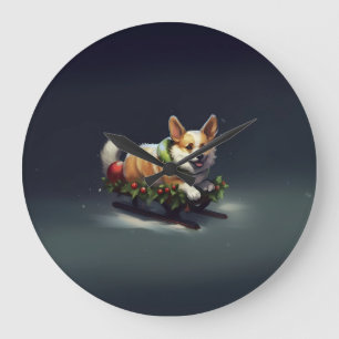 Corgi Christmas snow winter Large Clock