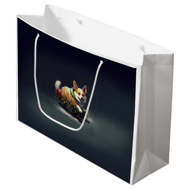 Corgi Christmas snow winter Large Gift Bag (Front Angled)