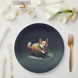 Corgi Christmas snow winter Paper Plates