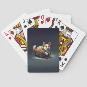 Corgi Christmas snow winter Poker Cards