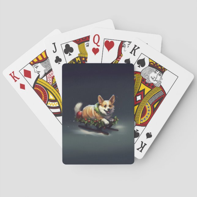 Corgi Christmas snow winter Poker Cards (Back)