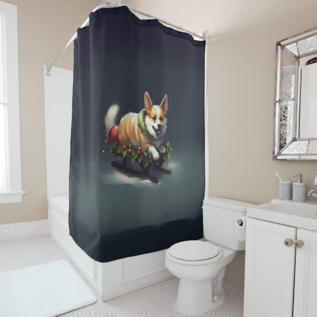 Corgi Christmas snow winter Shower Curtain (In Situ)