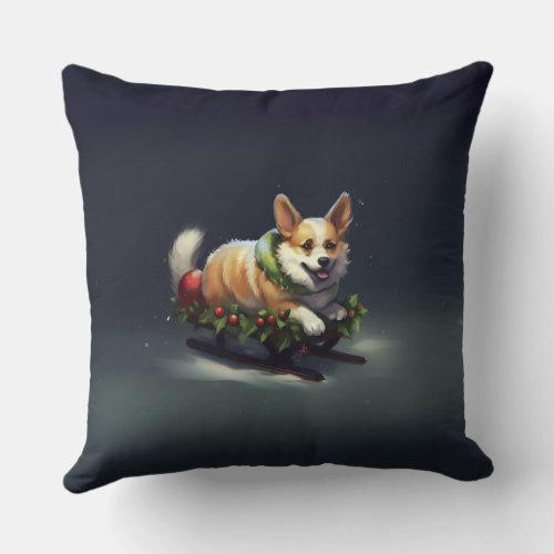 Corgi Christmas snow winter Throw Pillow