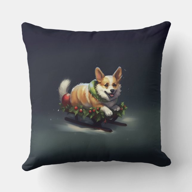 Corgi Christmas snow winter Throw Pillow (Back)