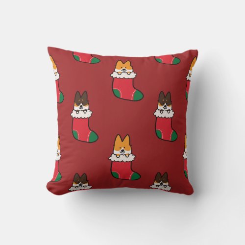 Corgi Christmas Stocking Pattern Pillow