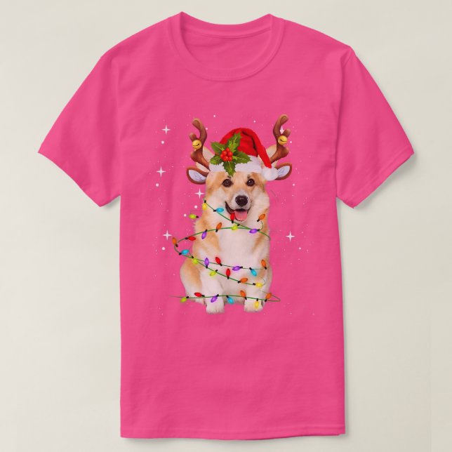 Corgi Christmas Tee Reindeer Christmas Lights Paja (Design Front)