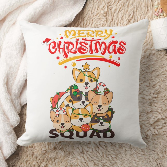 Corgi Christmas Tree Christmas Squad Dogs Throw Pillow (Blanket)