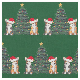 Corgi Christmas Tree Cute Green Fabric