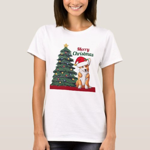 Corgi Christmas Tree Cute Holiday T_Shirt