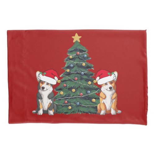 Corgi Christmas Tree Cute Red Holiday Pillow Case