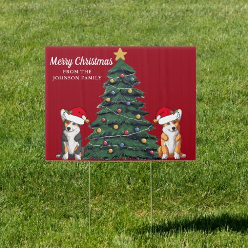Corgi Christmas Tree Cute Red Personalized Yard Sign