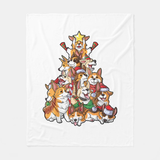 Corgi Christmas Tree Dog Santa Merry Corgmas Xmas  Fleece Blanket (Front)