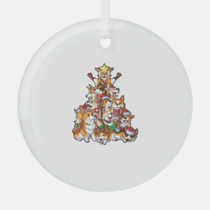 Corgi Christmas Tree Dog Santa Merry Corgmas Xmas  Glass Ornament