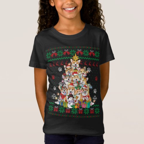 Corgi Christmas Tree Fairy Lights Santa Dog Lover  T_Shirt