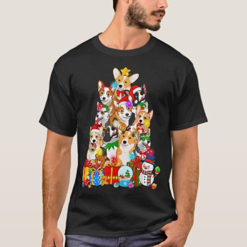 Corgi Christmas Tree Lights Funny Puppy Corgi Dog  T_Shirt