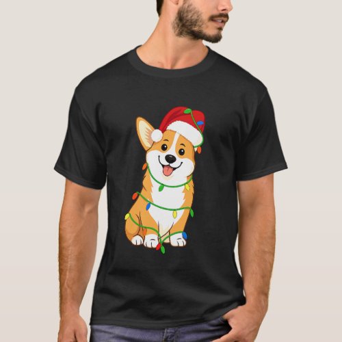 Corgi Christmas Tree Lights Holiday Dog Lover T-Shirt