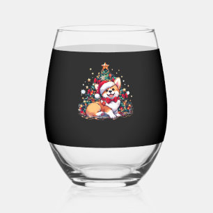 Corgi Christmas Tree Oversized T-Shirt Stemless Wine Glass