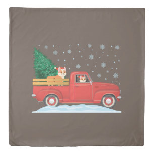 Corgi Christmas Tree Truck Vintage Christmas Truck Duvet Cover