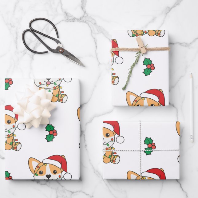 Corgi Christmas Winter Animals Dog Wrapping Paper Sheets (Front)