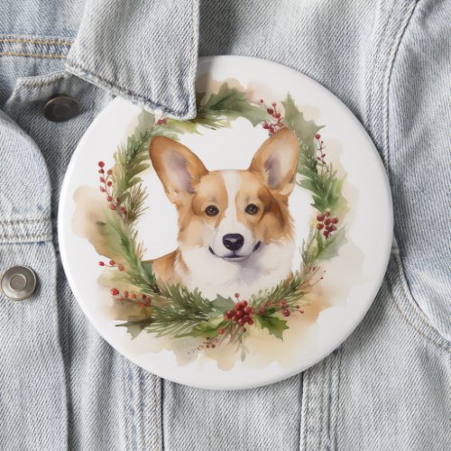 Corgi Christmas Wreath Festive Pup Button