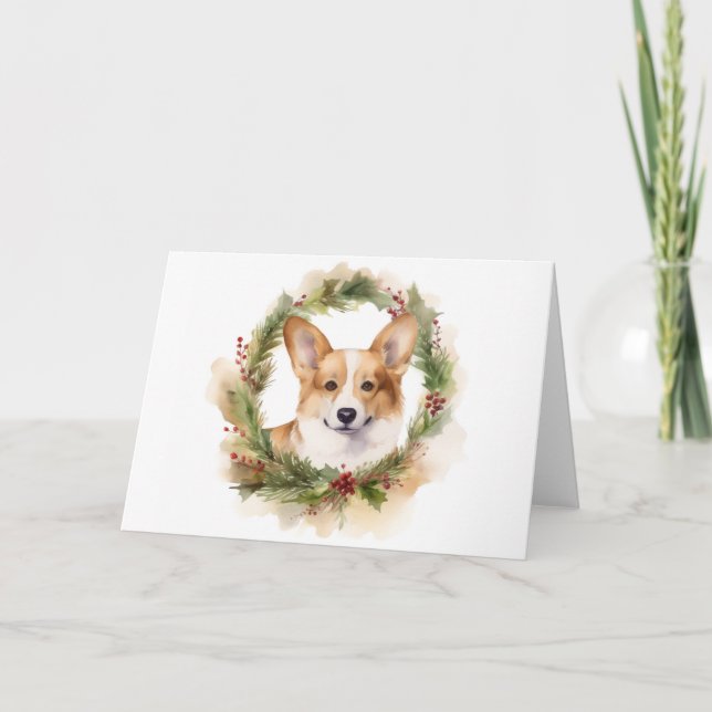 Corgi Christmas Wreath Festive Pup Card (Front)